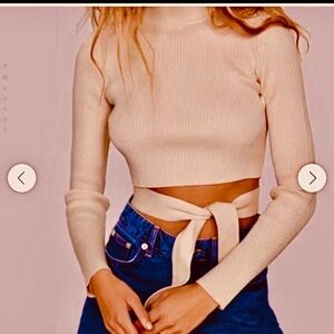 1 DAY SALE $6! Zara Tie Waist Open Back Crop Knit Fitted Ribbed Sweater